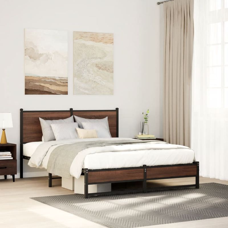 Casa si Gradina - Mobilier - Paturi si accesorii - Paturi - Cadru pat metalic cu tablie, stejar maro, 140x190 cm, model cu tăblie de cap și tăblie de picioare joasă dublă - Infinity.ro