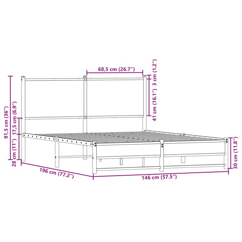 Casa si Gradina - Mobilier - Paturi si accesorii - Paturi - Cadru pat metalic cu tablie, stejar maro, 140x190 cm, model cu tăblie de cap și tăblie de picioare joasă dublă - Infinity.ro