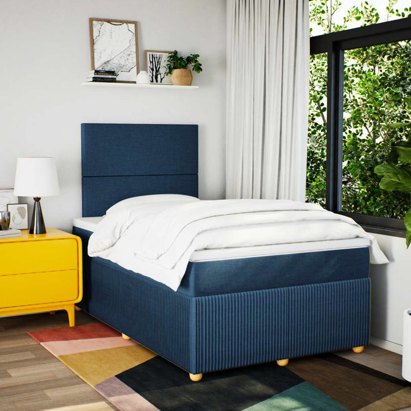 Casa si Gradina - Mobilier - Paturi si accesorii - Paturi - Pat box spring cu saltea, albastru, 120x190 cm, material textil - Infinity.ro
