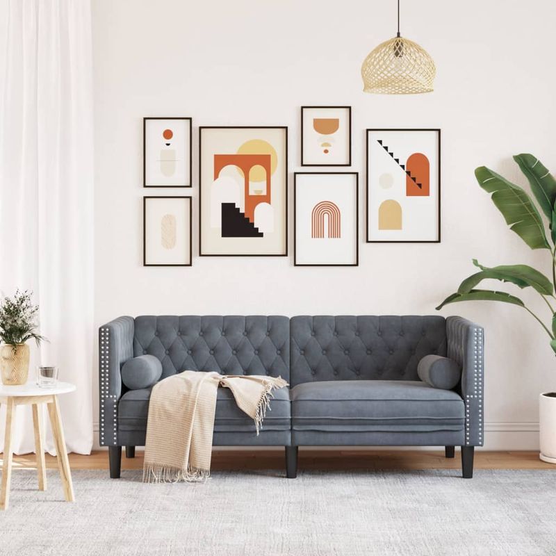Casa si Gradina - Mobilier - Canapele si coltare - Canapele - Canapea Chesterfield cu pernute/2 locuri, verde inchis, catifea, gri închis - Infinity.ro