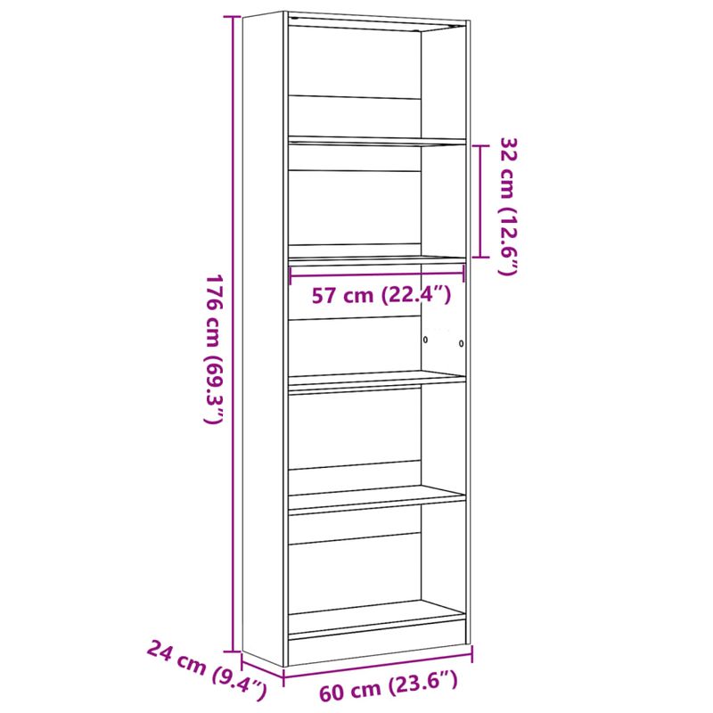 Casa si Gradina - Mobilier - Biblioteci si rafturi - Biblioteci - Biblioteca, stejar artizanal, 60x24x176 cm, lemn prelucrat - Infinity.ro