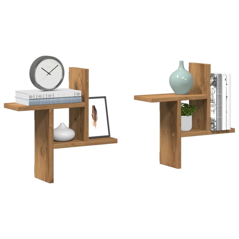 Casa si Gradina - Mobilier - Biblioteci si rafturi - Rafturi - Rafturi perete 2buc. stejar artizanal 38x12x38cm lemn prelucrat - Infinity.ro