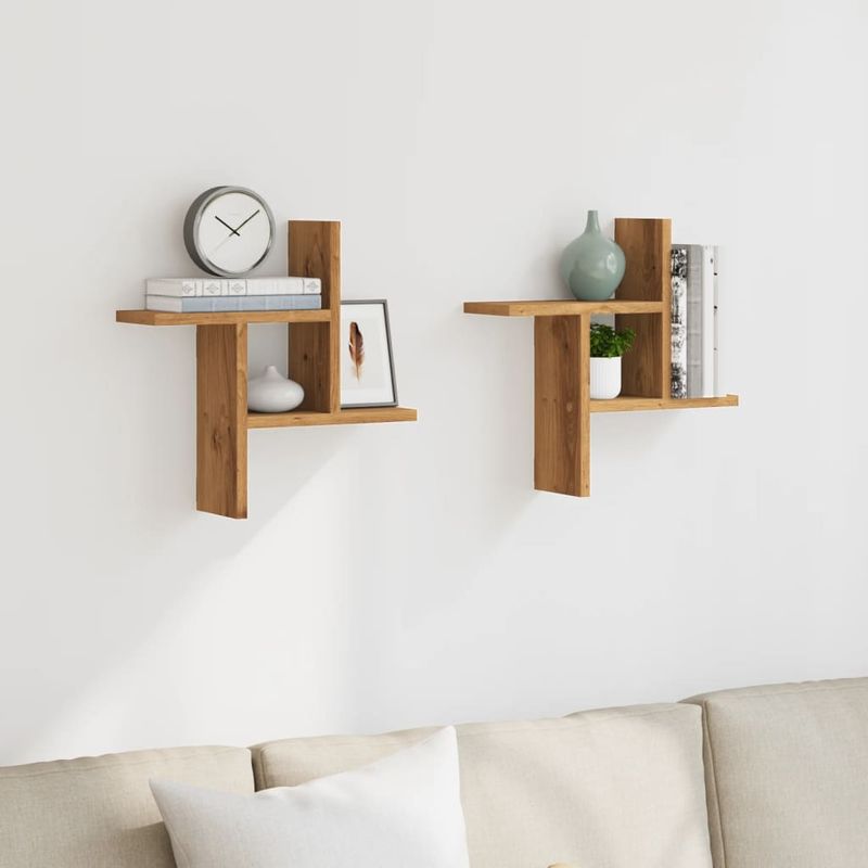 Casa si Gradina - Mobilier - Biblioteci si rafturi - Rafturi - Rafturi perete 2buc. stejar artizanal 38x12x38cm lemn prelucrat - Infinity.ro