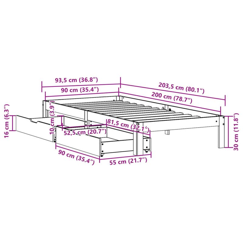 Casa si Gradina - Mobilier - Paturi si accesorii - Paturi - Cadru de pat, maro ceruit, 90x200 cm, lemn masiv de pin - Infinity.ro