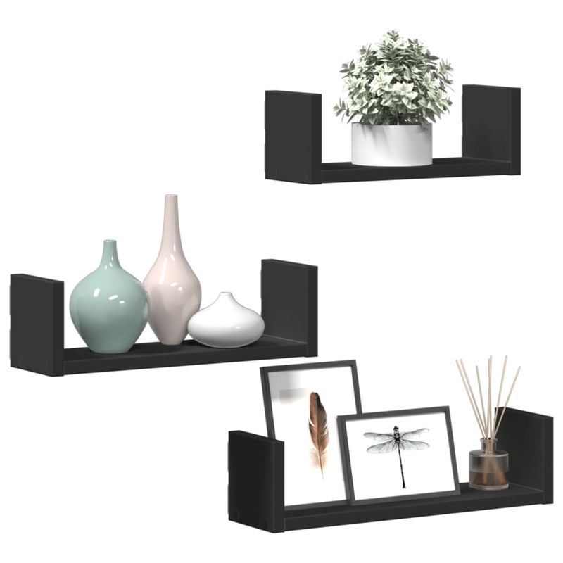 Casa si Gradina - Mobilier - Biblioteci si rafturi - Rafturi - Raft de perete, 3 buc., negru, lemn prelucrat - Infinity.ro