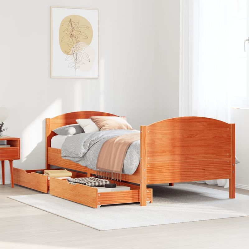 Casa si Gradina - Mobilier - Paturi si accesorii - Paturi - Cadru pat fara saltea, maro ceruit, 90x190 cm, lemn masiv pin - Infinity.ro