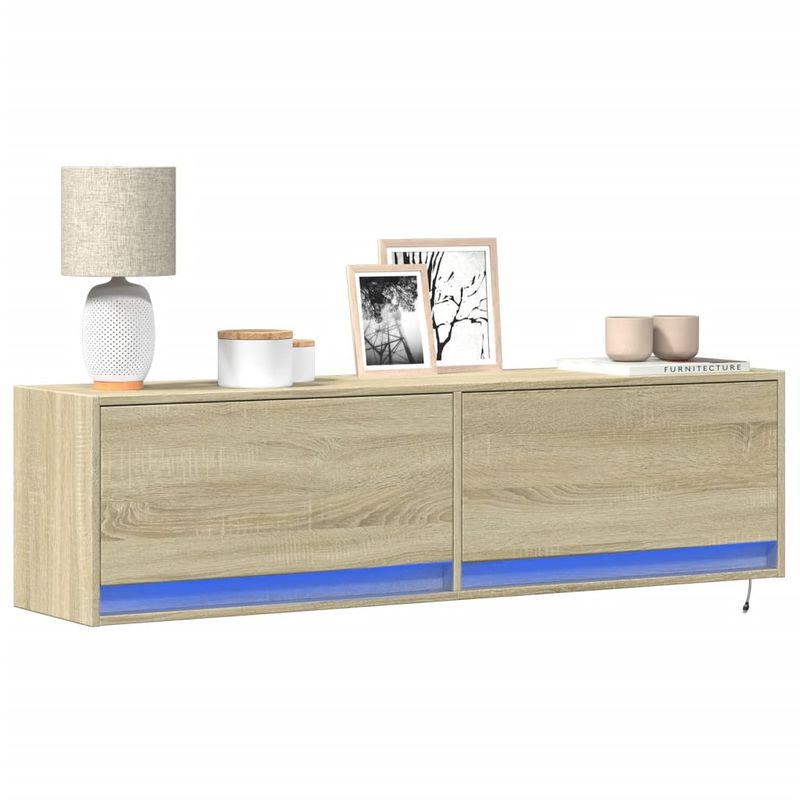 Casa si Gradina - Mobilier - Comode si corpuri - Comode - Comoda TV de perete cu lumini LED, stejar sonoma, 140x31x38 cm - Infinity.ro