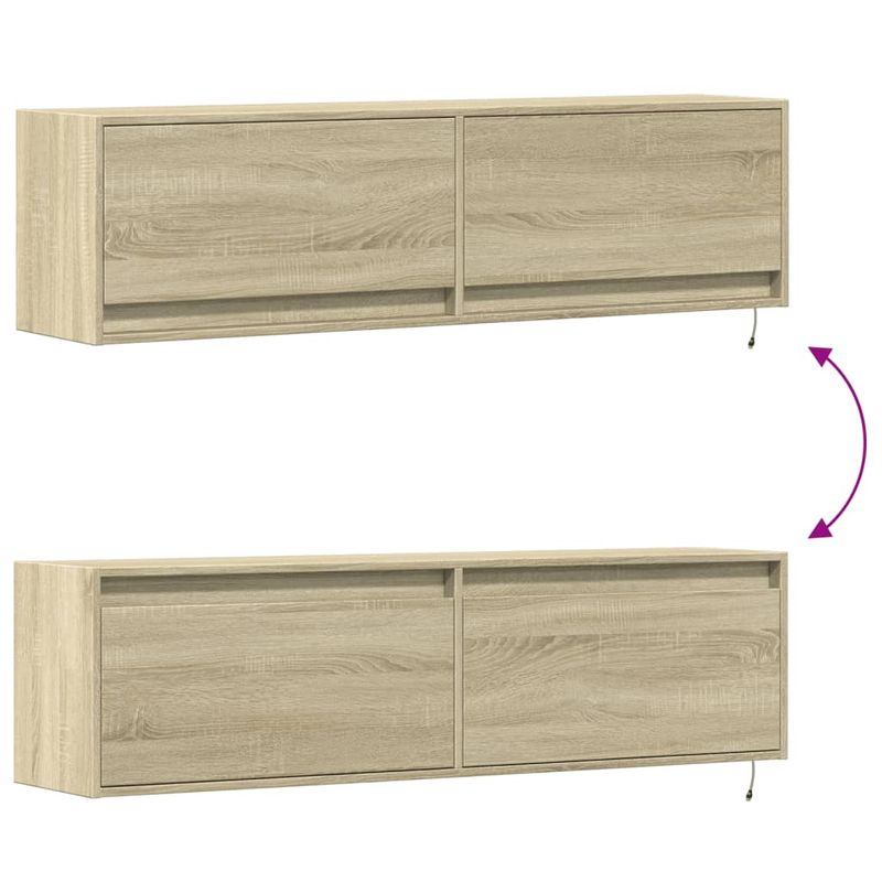 Casa si Gradina - Mobilier - Comode si corpuri - Comode - Comoda TV de perete cu lumini LED, stejar sonoma, 140x31x38 cm - Infinity.ro