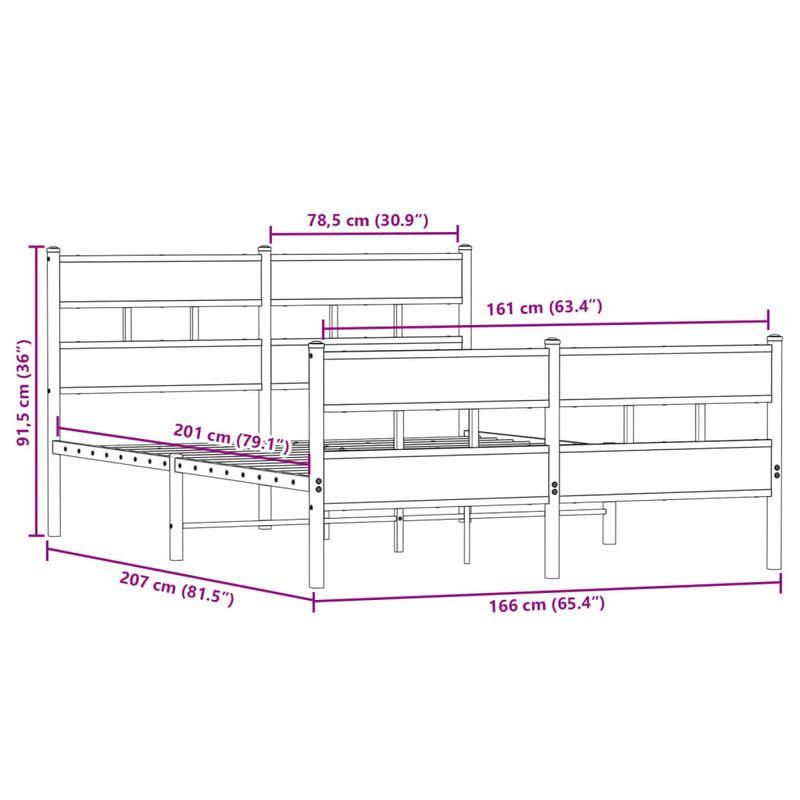 Casa si Gradina - Mobilier - Paturi si accesorii - Paturi - Cadru pat metalic fara saltea, stejar fumuriu, 160x200 cm - Infinity.ro