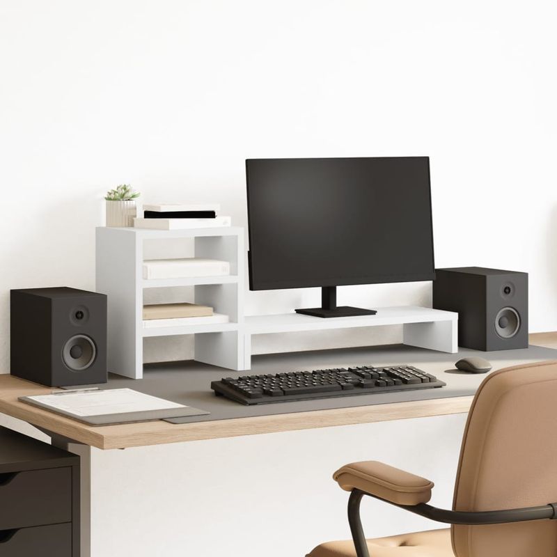 PC, gaming si accesorii - Desktop PC & monitoare - Accesorii monitoare - Suport monitor cu organizator birou, alb lemn prelucrat - Infinity.ro