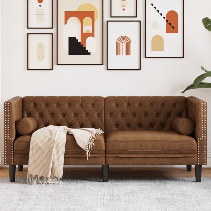 Casa si Gradina - Mobilier - Canapele si coltare - Canapele - Canapea Chesterfield cu perne/2 locuri maro piele intoarsa eco. - Infinity.ro