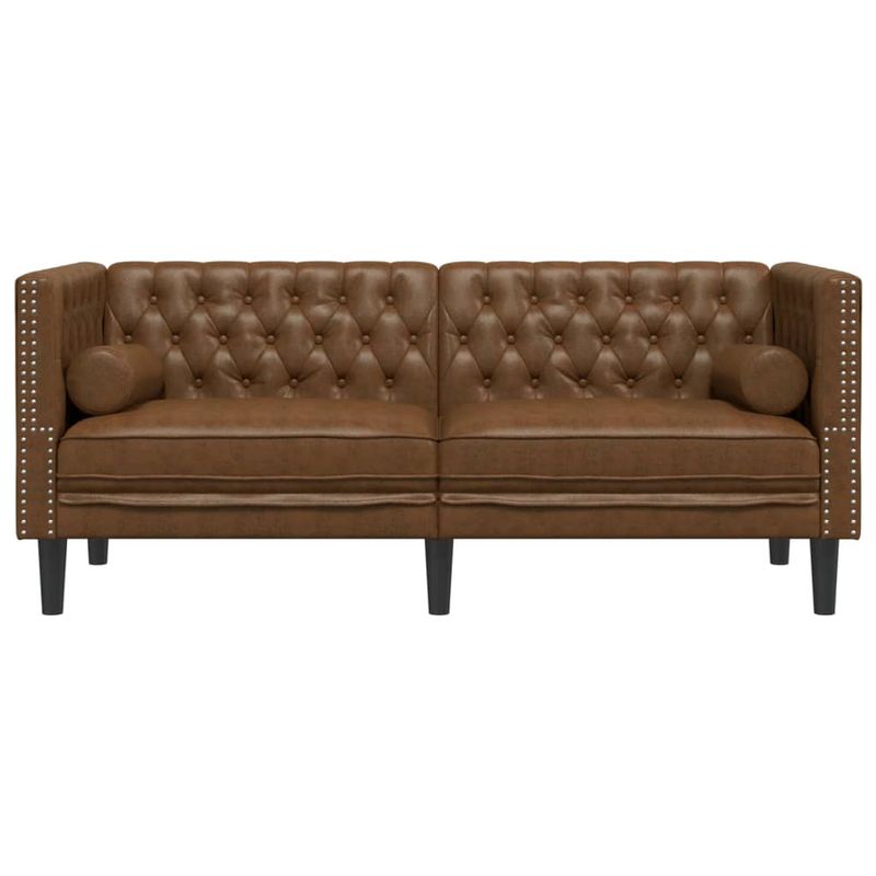 Casa si Gradina - Mobilier - Canapele si coltare - Canapele - Canapea Chesterfield cu perne/2 locuri maro piele intoarsa eco. - Infinity.ro