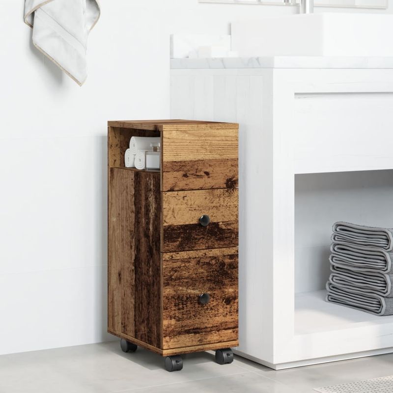 Casa si Gradina - Mobilier - Dulapuri si sifoniere - Dulapuri - Dulap de baie ingust cu roti, lemn vechi, lemn prelucrat - Infinity.ro