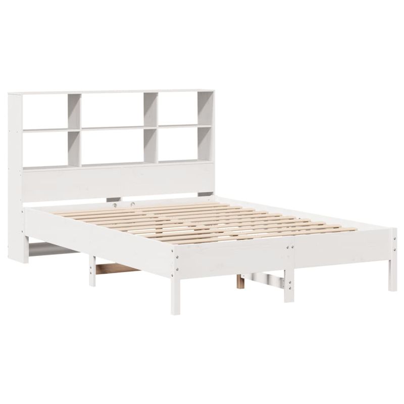Casa si Gradina - Mobilier - Paturi si accesorii - Paturi - Pat cu biblioteca fara saltea, alb, 140x200 cm, lemn masiv pin - Infinity.ro