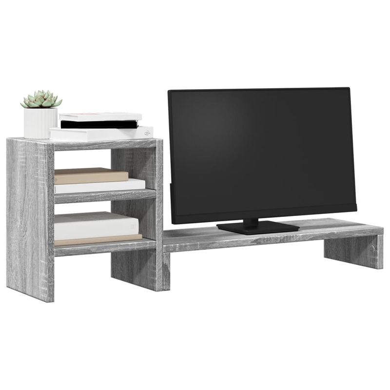 PC, gaming si accesorii - Desktop PC & monitoare - Accesorii monitoare - Suport monitor cu organizator birou, gri sonoma lemn, prelucrat - Infinity.ro
