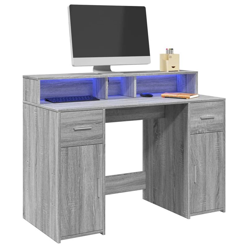 Casa si Gradina - Mobilier - Mese si birouri - Birouri - Birou cu lumini LED, gri sonoma, 120x55x91 cm, lemn prelucrat - Infinity.ro