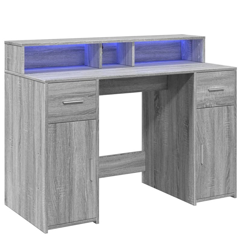 Casa si Gradina - Mobilier - Mese si birouri - Birouri - Birou cu lumini LED, gri sonoma, 120x55x91 cm, lemn prelucrat - Infinity.ro