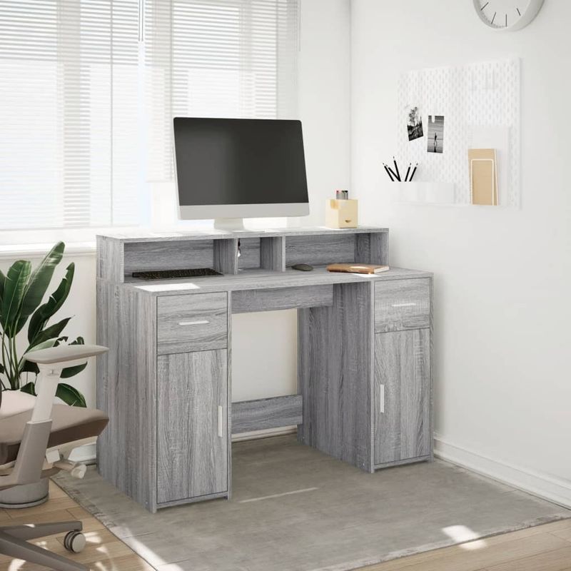 Casa si Gradina - Mobilier - Mese si birouri - Birouri - Birou cu lumini LED, gri sonoma, 120x55x91 cm, lemn prelucrat - Infinity.ro