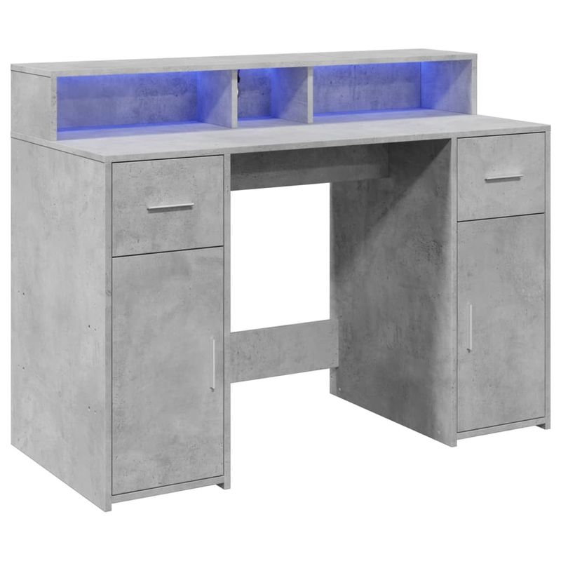 Casa si Gradina - Mobilier - Mese si birouri - Birouri - Birou cu lumini LED, gri beton, 120x55x91 cm, lemn prelucrat - Infinity.ro