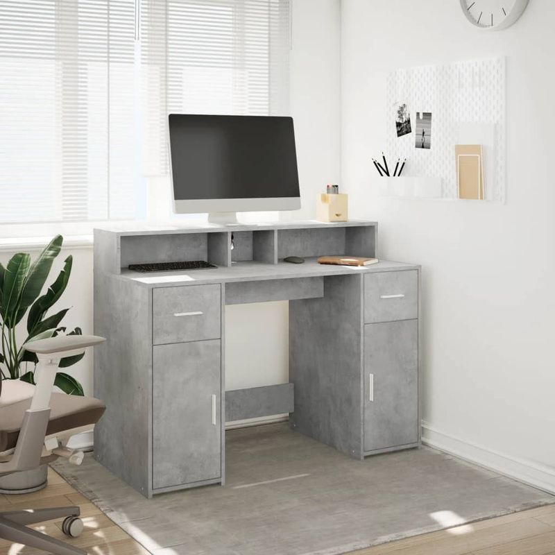 Casa si Gradina - Mobilier - Mese si birouri - Birouri - Birou cu lumini LED, gri beton, 120x55x91 cm, lemn prelucrat - Infinity.ro