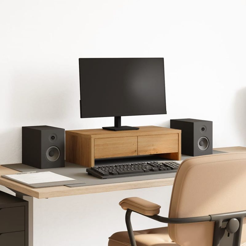 PC, gaming si accesorii - Desktop PC & monitoare - Accesorii monitoare - Suport monitor cu sertare, stejar artizanal, 50x27x15 cm, lemn - Infinity.ro