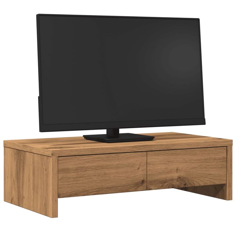 PC, gaming si accesorii - Desktop PC & monitoare - Accesorii monitoare - Suport monitor cu sertare, stejar artizanal, 50x27x15 cm, lemn - Infinity.ro