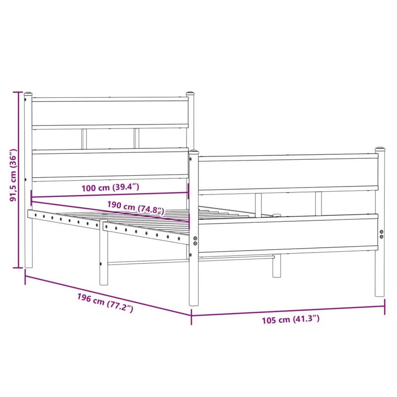 Casa si Gradina - Mobilier - Paturi si accesorii - Paturi - Cadru pat metalic fara saltea, stejar sonoma, 100x190 cm - Infinity.ro