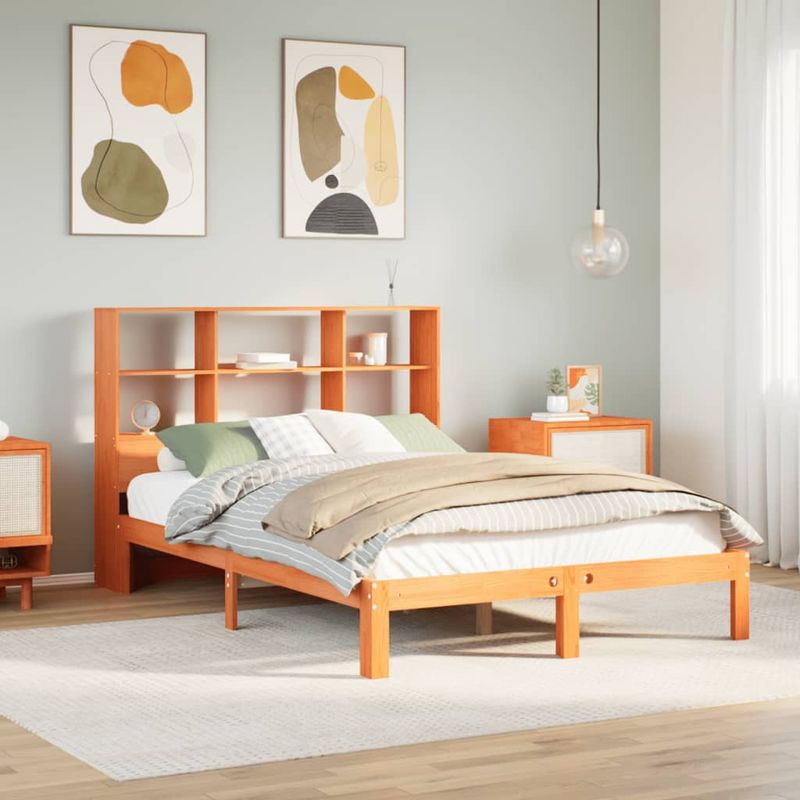 Casa si Gradina - Mobilier - Paturi si accesorii - Paturi - Pat cu biblioteca fara saltea maro 140x190 cm lemn masiv de pin - Infinity.ro