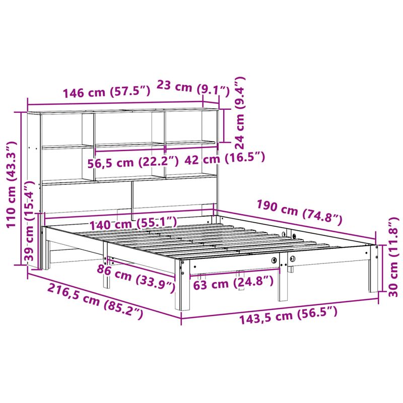 Casa si Gradina - Mobilier - Paturi si accesorii - Paturi - Pat cu biblioteca fara saltea maro 140x190 cm lemn masiv de pin - Infinity.ro