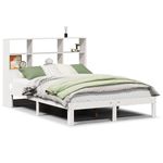 Casa si Gradina - Mobilier - Paturi si accesorii - Paturi - Pat cu biblioteca fara saltea, alb, 140x190 cm, lemn masiv pin - Infinity.ro