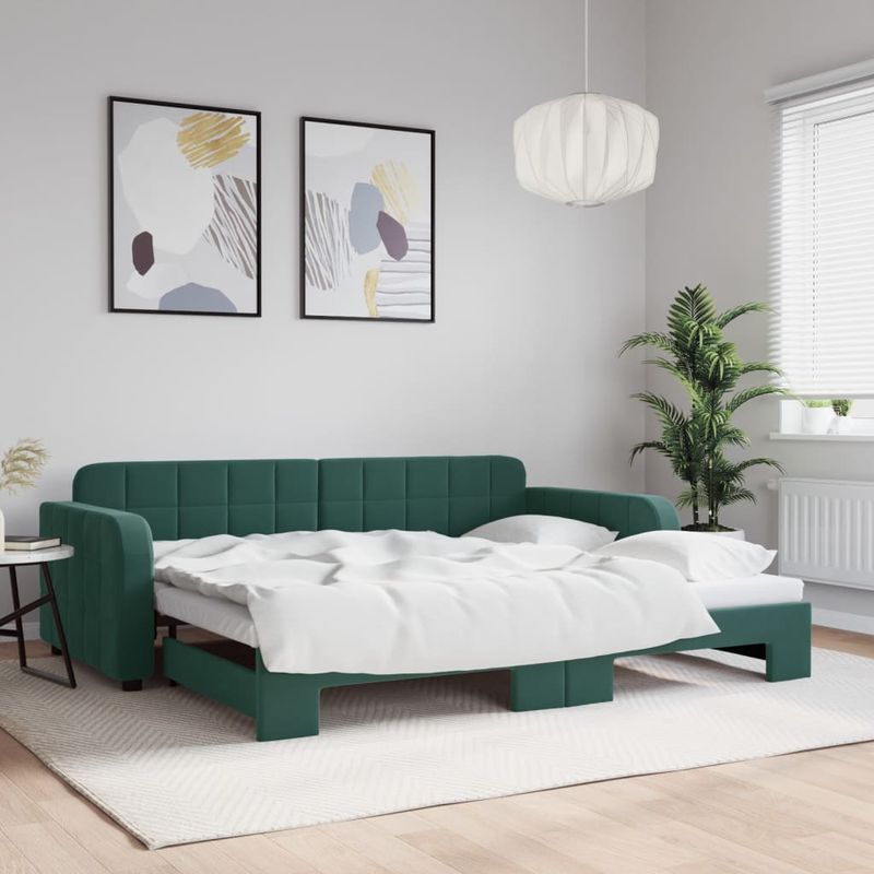 Casa si Gradina - Mobilier - Paturi si accesorii - Paturi - Pat de zi cu extensie, verde inchis, 90x200 cm, catifea - Infinity.ro