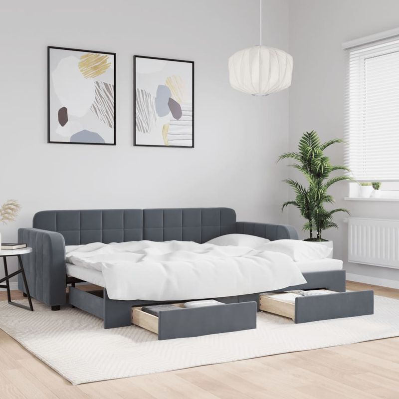 Casa si Gradina - Mobilier - Paturi si accesorii - Paturi - Pat de zi cu extensie si sertare gri inchis 80x200 cm catifea - Infinity.ro