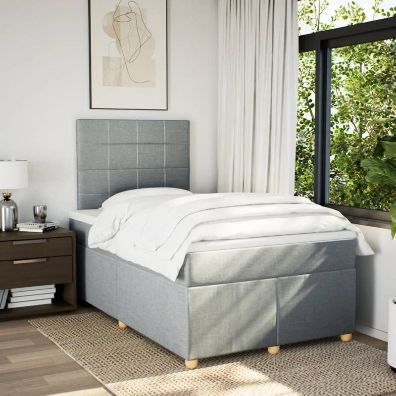 Casa si Gradina - Mobilier - Paturi si accesorii - Paturi - Pat box spring cu saltea, gri deschis, 120x190 cm, textil - Infinity.ro