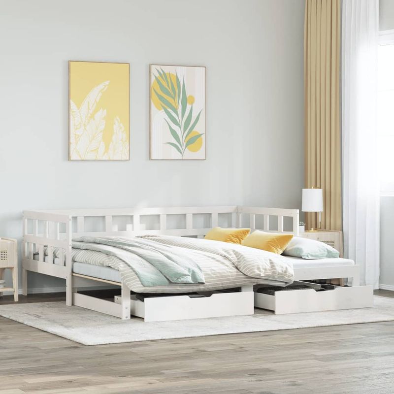 Casa si Gradina - Mobilier - Paturi si accesorii - Paturi - Pat de zi cu extensie/sertare, alb, 80x200 cm, lemn masiv pin - Infinity.ro
