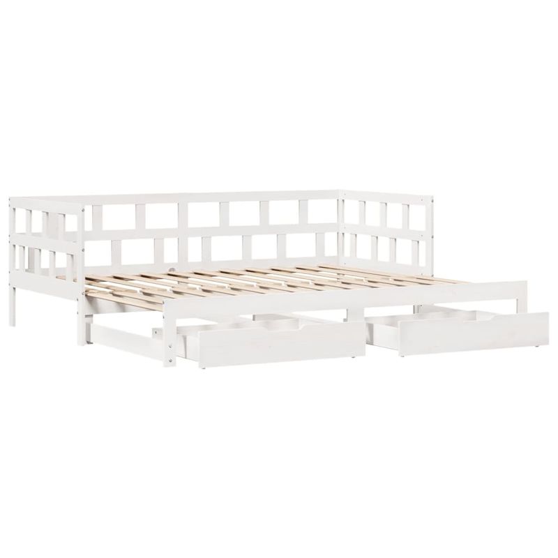 Casa si Gradina - Mobilier - Paturi si accesorii - Paturi - Pat de zi cu extensie/sertare, alb, 80x200 cm, lemn masiv pin - Infinity.ro