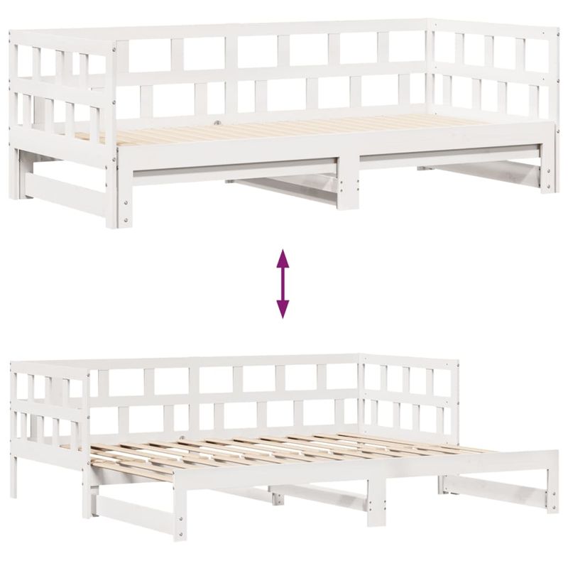 Casa si Gradina - Mobilier - Paturi si accesorii - Paturi - Pat de zi cu extensie/sertare, alb, 80x200 cm, lemn masiv pin - Infinity.ro