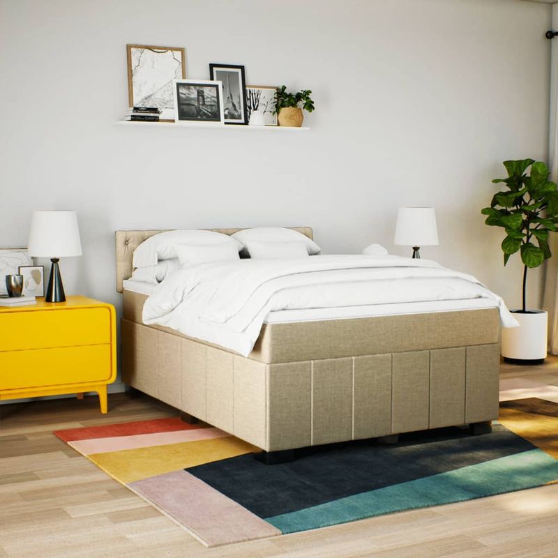 Casa si Gradina - Mobilier - Paturi si accesorii - Paturi - Pat continental cu saltea, crem, 140x200 cm, material textil - Infinity.ro