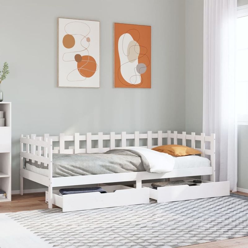 Casa si Gradina - Mobilier - Paturi si accesorii - Paturi - Pat de zi cu sertare, alb, 90x200 cm, lemn masiv pin - Infinity.ro