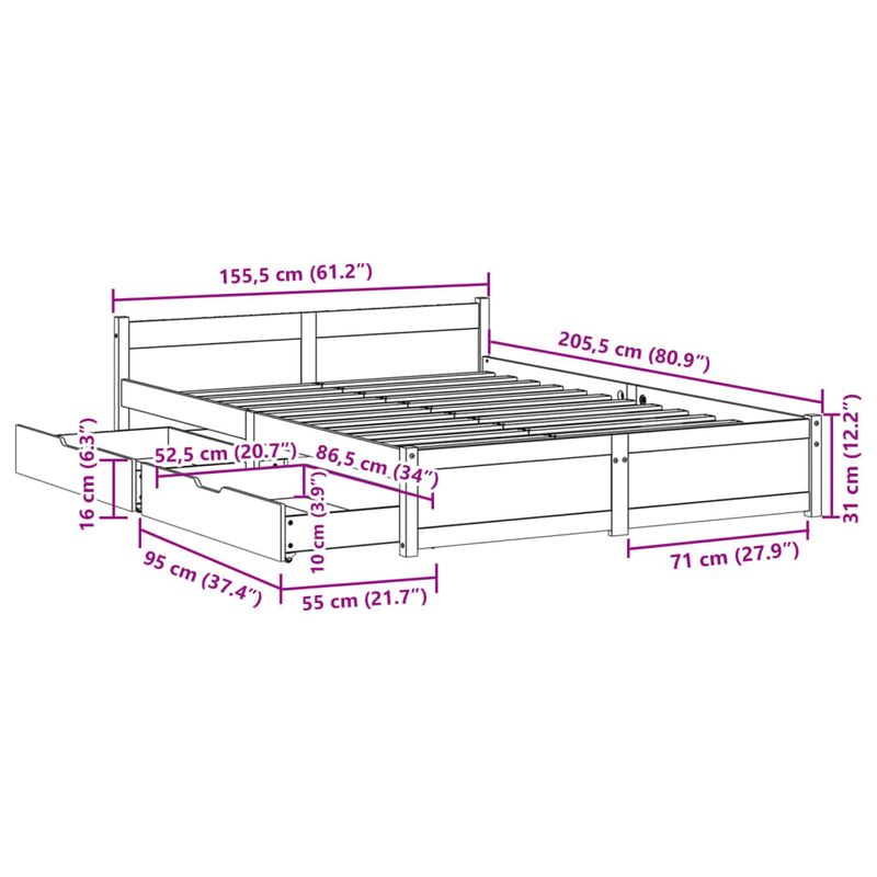 Casa si Gradina - Mobilier - Paturi si accesorii - Paturi - Cadru de pat fara saltea, alb, 150x200 cm, lemn masiv pin - Infinity.ro