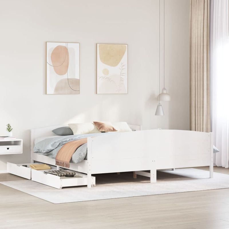 Casa si Gradina - Mobilier - Paturi si accesorii - Paturi - Cadru de pat fara saltea, alb, 180x200 cm, lemn masiv pin - Infinity.ro