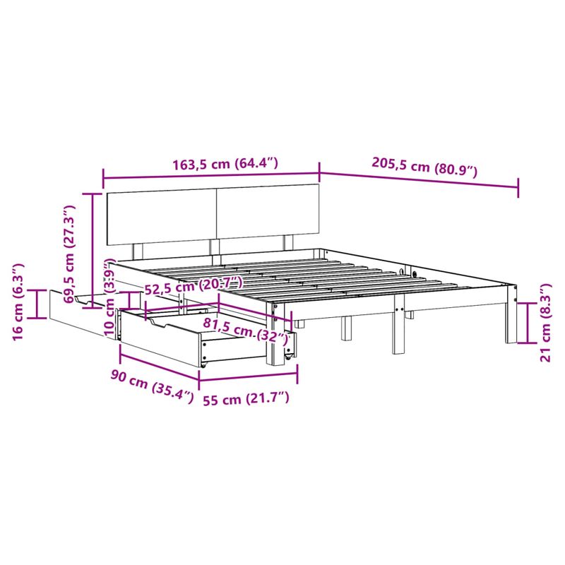 Casa si Gradina - Mobilier - Paturi si accesorii - Paturi - Cadru de pat cu sertare, 160x200 cm, lemn masiv pin - Infinity.ro