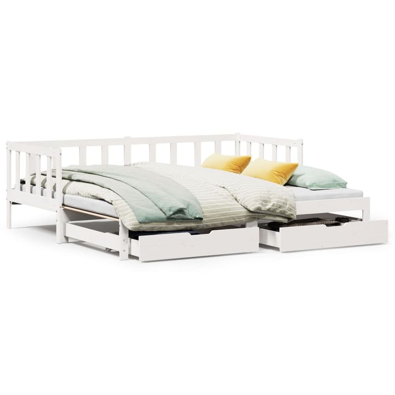Casa si Gradina - Mobilier - Paturi si accesorii - Paturi - Pat de zi cu extensie si sertare alb 90x190 cm lemn masiv pin - Infinity.ro