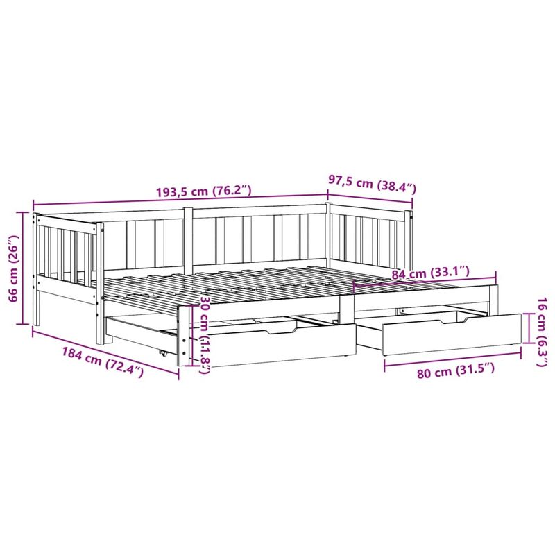 Casa si Gradina - Mobilier - Paturi si accesorii - Paturi - Pat de zi cu extensie si sertare alb 90x190 cm lemn masiv pin - Infinity.ro