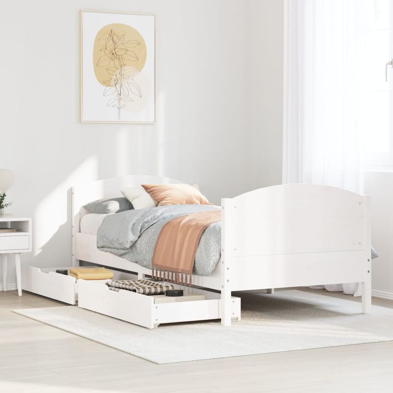 Casa si Gradina - Mobilier - Paturi si accesorii - Paturi - Cadru pat fara saltea, alb, 100x200 cm, lemn masiv pin - Infinity.ro