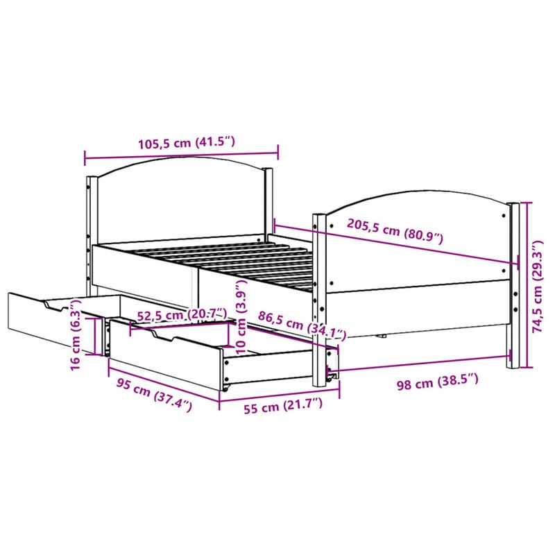 Casa si Gradina - Mobilier - Paturi si accesorii - Paturi - Cadru pat fara saltea, alb, 100x200 cm, lemn masiv pin - Infinity.ro