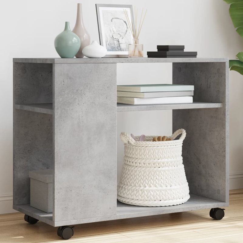 Casa si Gradina - Mobilier - Mese si birouri - Mese living - Masa laterala cu roti, gri beton, 70x35x60 cm, lemn prelucrat - Infinity.ro