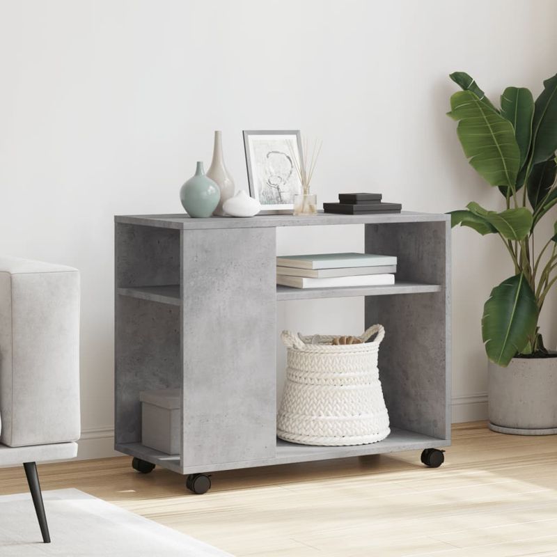 Casa si Gradina - Mobilier - Mese si birouri - Mese living - Masa laterala cu roti, gri beton, 70x35x60 cm, lemn prelucrat - Infinity.ro