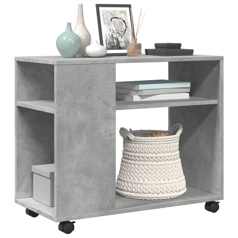 Casa si Gradina - Mobilier - Mese si birouri - Mese living - Masa laterala cu roti, gri beton, 70x35x60 cm, lemn prelucrat - Infinity.ro