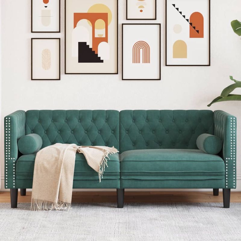 Casa si Gradina - Mobilier - Canapele si coltare - Canapele - Canapea Chesterfield cu pernute/2 locuri, verde inchis, catifea, verde închis - Infinity.ro