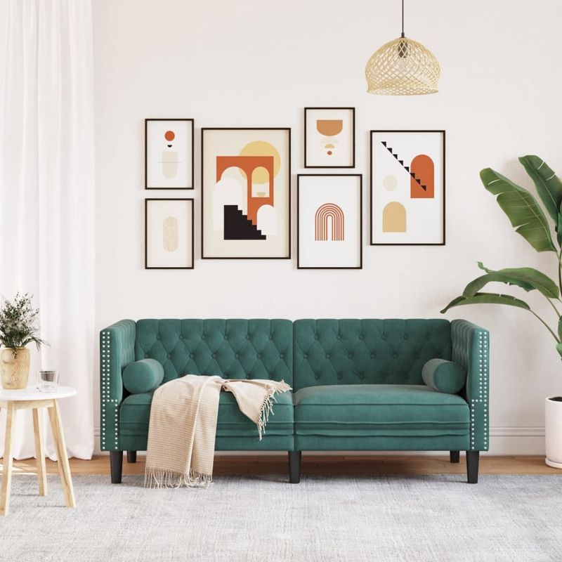 Casa si Gradina - Mobilier - Canapele si coltare - Canapele - Canapea Chesterfield cu pernute/2 locuri, verde inchis, catifea, verde închis - Infinity.ro